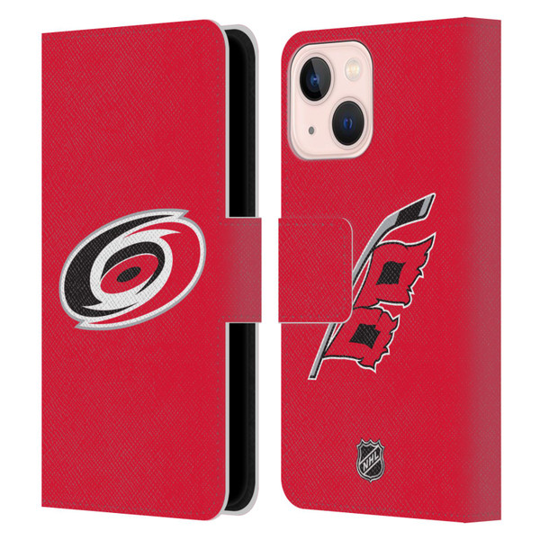 NHL Carolina Hurricanes Plain Leather Book Wallet Case Cover For Apple iPhone 13 Mini