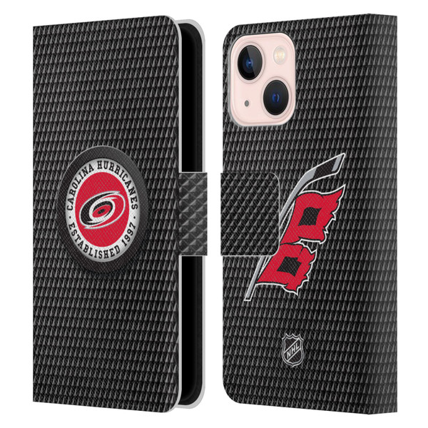 NHL Carolina Hurricanes Puck Texture Leather Book Wallet Case Cover For Apple iPhone 13 Mini