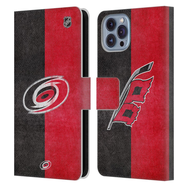 NHL Carolina Hurricanes Half Distressed Leather Book Wallet Case Cover For Apple iPhone 14