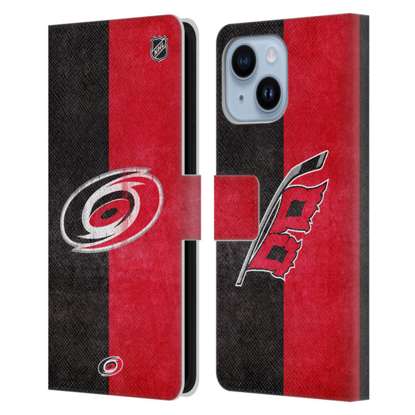 NHL Carolina Hurricanes Half Distressed Leather Book Wallet Case Cover For Apple iPhone 14 Plus