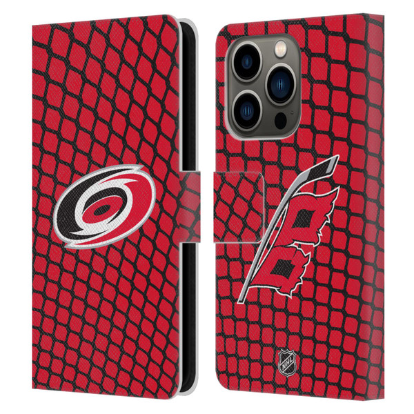 NHL Carolina Hurricanes Net Pattern Leather Book Wallet Case Cover For Apple iPhone 14 Pro