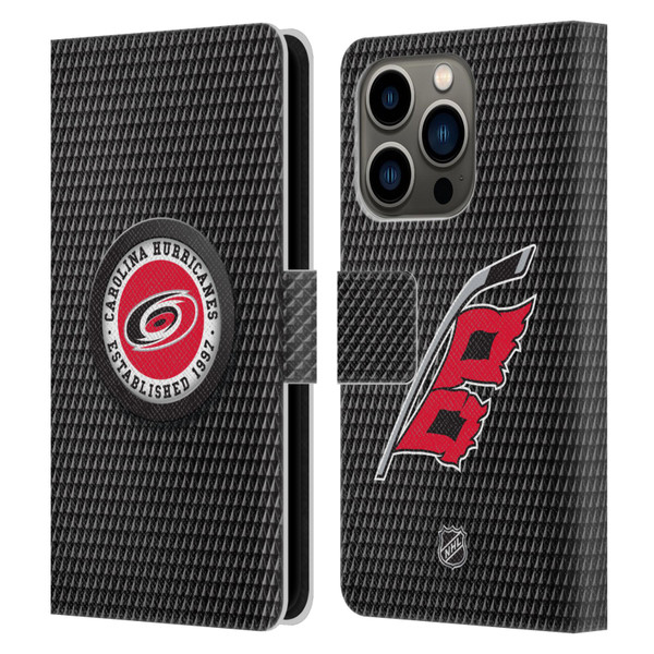 NHL Carolina Hurricanes Puck Texture Leather Book Wallet Case Cover For Apple iPhone 14 Pro