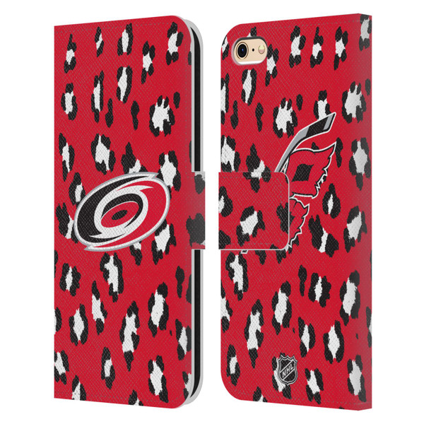 NHL Carolina Hurricanes Leopard Patten Leather Book Wallet Case Cover For Apple iPhone 6 / iPhone 6s