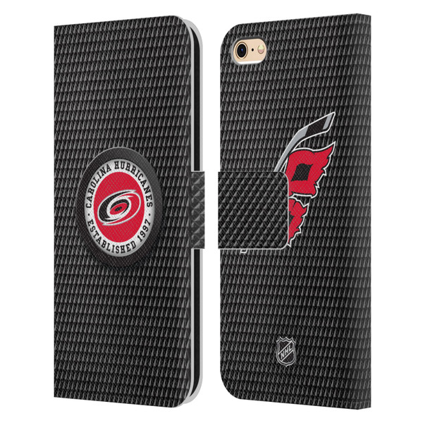 NHL Carolina Hurricanes Puck Texture Leather Book Wallet Case Cover For Apple iPhone 6 / iPhone 6s