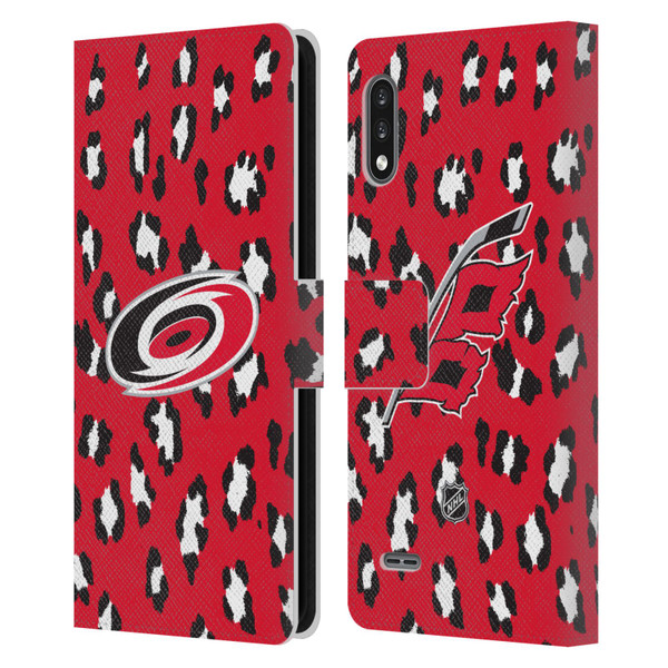 NHL Carolina Hurricanes Leopard Patten Leather Book Wallet Case Cover For LG K22