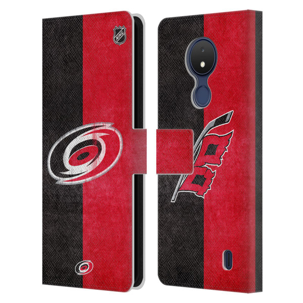NHL Carolina Hurricanes Half Distressed Leather Book Wallet Case Cover For Nokia C21
