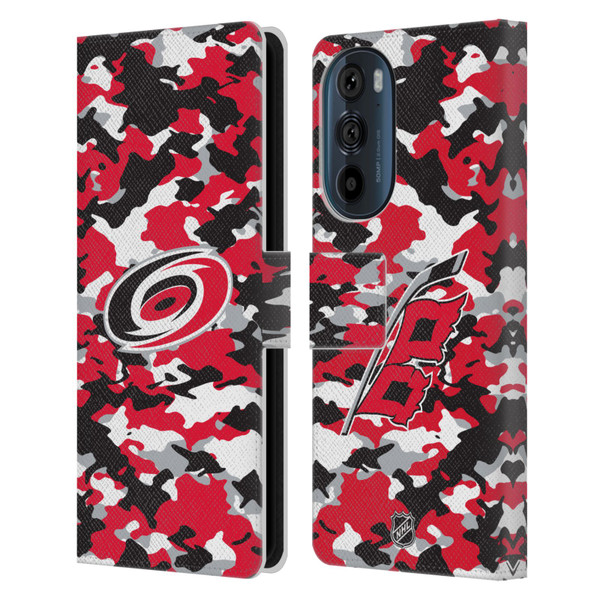 NHL Carolina Hurricanes Camouflage Leather Book Wallet Case Cover For Motorola Edge 30