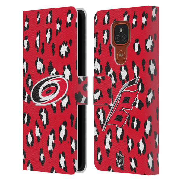NHL Carolina Hurricanes Leopard Patten Leather Book Wallet Case Cover For Motorola Moto E7 Plus
