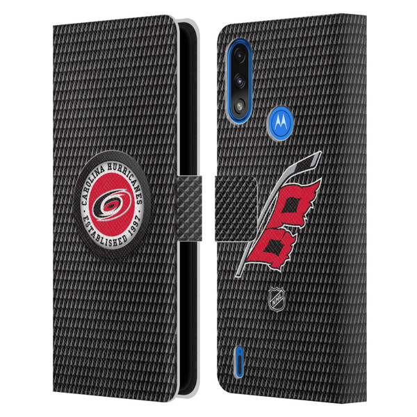 NHL Carolina Hurricanes Puck Texture Leather Book Wallet Case Cover For Motorola Moto E7 Power / Moto E7i Power