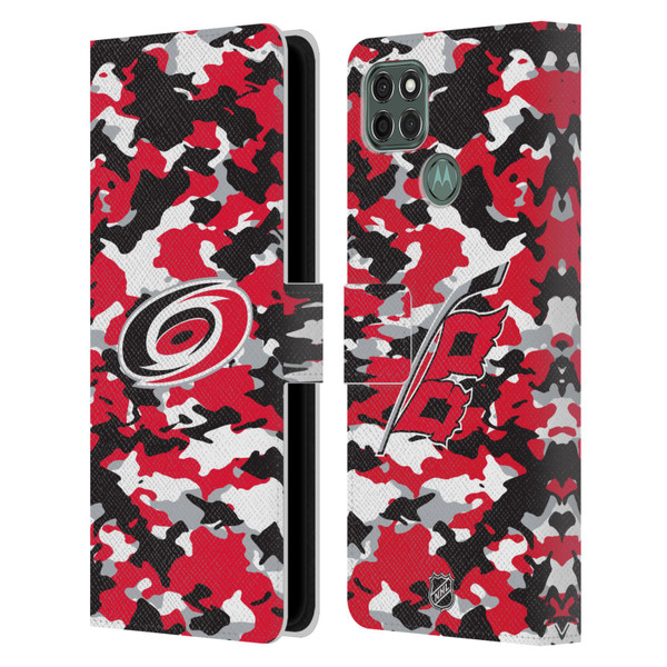 NHL Carolina Hurricanes Camouflage Leather Book Wallet Case Cover For Motorola Moto G9 Power