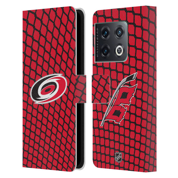 NHL Carolina Hurricanes Net Pattern Leather Book Wallet Case Cover For OnePlus 10 Pro