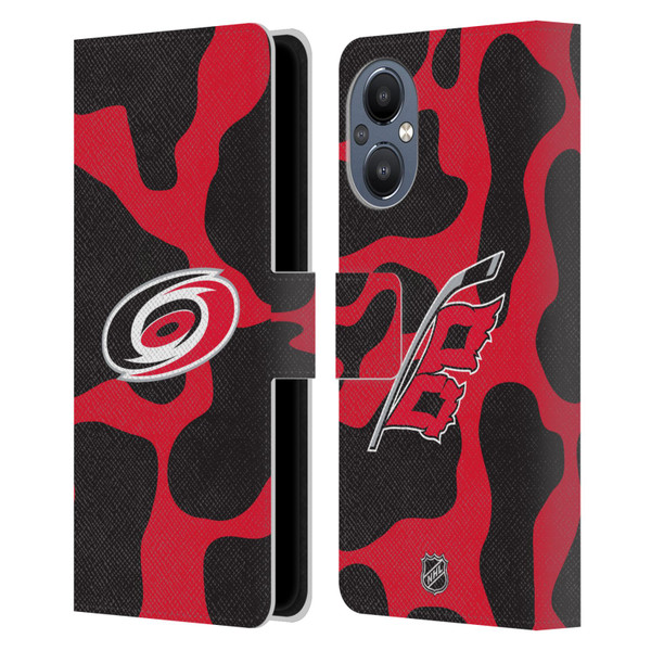 NHL Carolina Hurricanes Cow Pattern Leather Book Wallet Case Cover For OnePlus Nord N20 5G