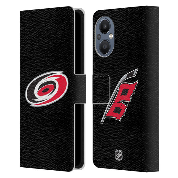 NHL Carolina Hurricanes Plain Leather Book Wallet Case Cover For OnePlus Nord N20 5G