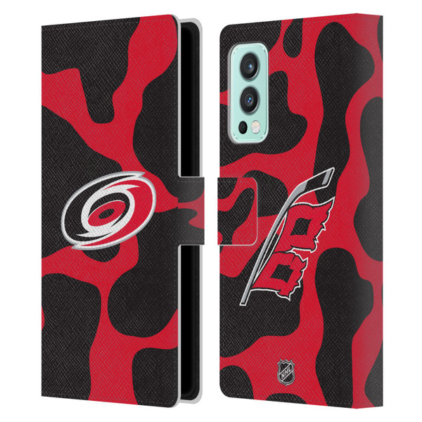 NHL Carolina Hurricanes Cow Pattern Leather Book Wallet Case Cover For OnePlus Nord 2 5G