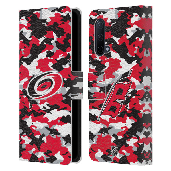 NHL Carolina Hurricanes Camouflage Leather Book Wallet Case Cover For OnePlus Nord CE 5G