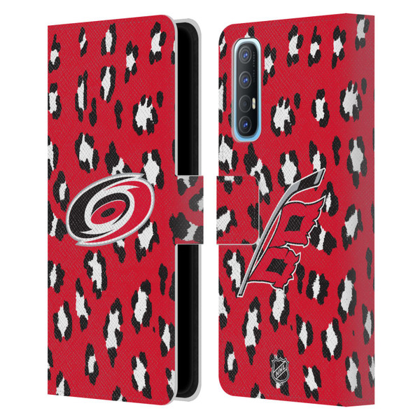 NHL Carolina Hurricanes Leopard Patten Leather Book Wallet Case Cover For OPPO Find X2 Neo 5G
