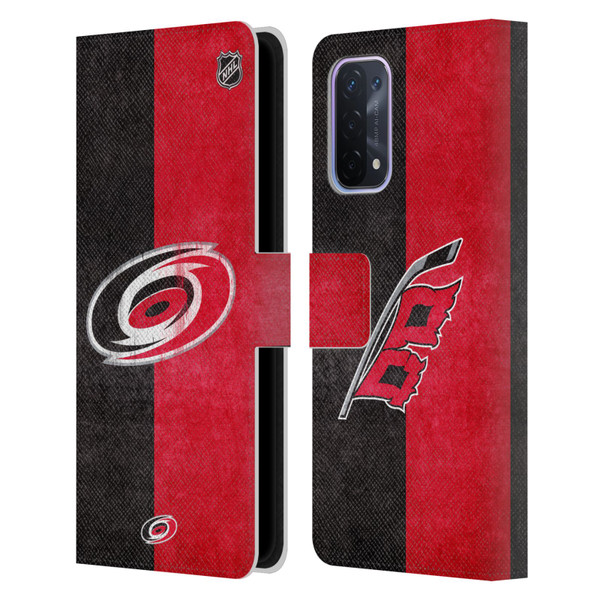 NHL Carolina Hurricanes Half Distressed Leather Book Wallet Case Cover For OPPO A54 5G
