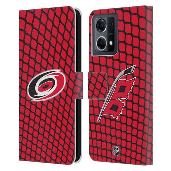 NHL Carolina Hurricanes Net Pattern Leather Book Wallet Case Cover For OPPO Reno8 4G