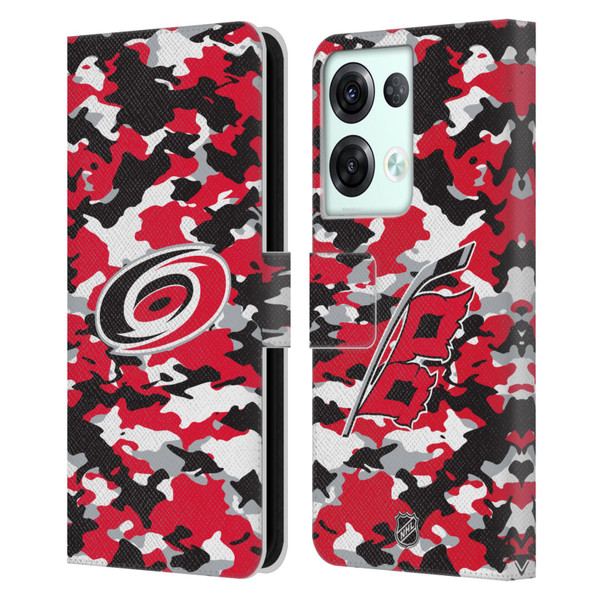 NHL Carolina Hurricanes Camouflage Leather Book Wallet Case Cover For OPPO Reno8 Pro