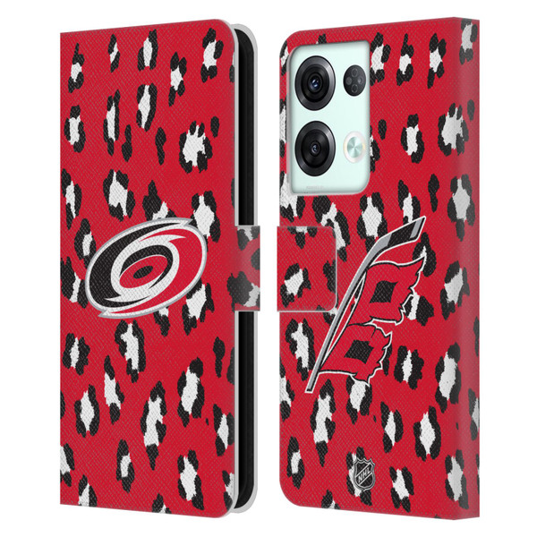 NHL Carolina Hurricanes Leopard Patten Leather Book Wallet Case Cover For OPPO Reno8 Pro