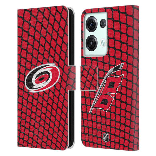 NHL Carolina Hurricanes Net Pattern Leather Book Wallet Case Cover For OPPO Reno8 Pro