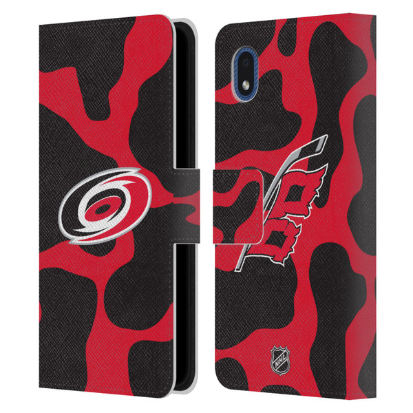 NHL Carolina Hurricanes Cow Pattern Leather Book Wallet Case Cover For Samsung Galaxy A01 Core (2020)