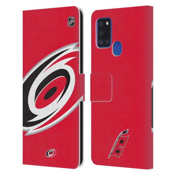 NHL Carolina Hurricanes Oversized Leather Book Wallet Case Cover For Samsung Galaxy A21s (2020)
