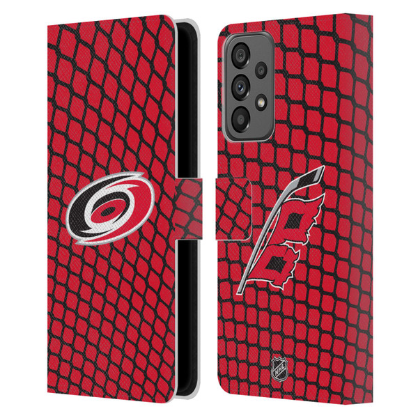 NHL Carolina Hurricanes Net Pattern Leather Book Wallet Case Cover For Samsung Galaxy A73 5G (2022)