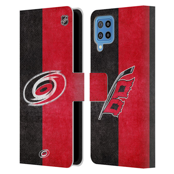 NHL Carolina Hurricanes Half Distressed Leather Book Wallet Case Cover For Samsung Galaxy F22 (2021)