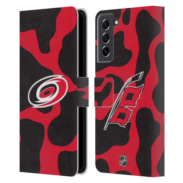 NHL Carolina Hurricanes Cow Pattern Leather Book Wallet Case Cover For Samsung Galaxy S21 FE 5G