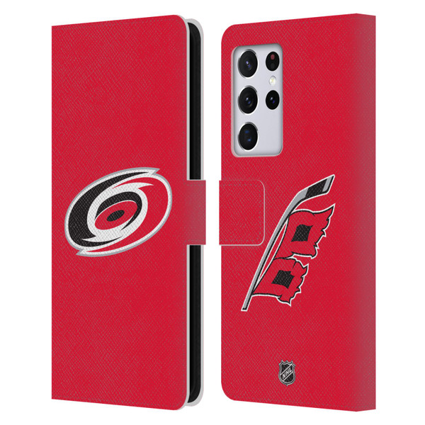 NHL Carolina Hurricanes Plain Leather Book Wallet Case Cover For Samsung Galaxy S21 Ultra 5G