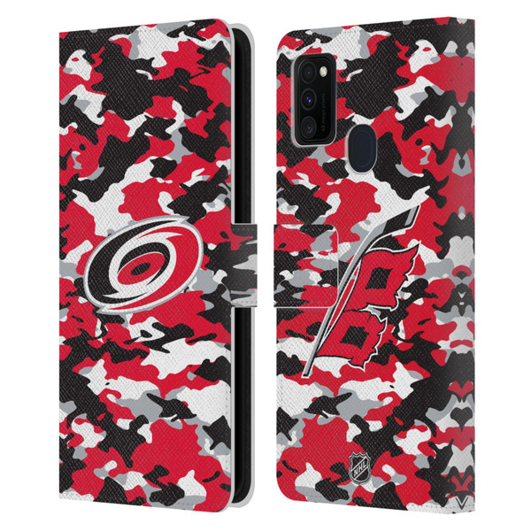 NHL Carolina Hurricanes Camouflage Leather Book Wallet Case Cover For Samsung Galaxy M30s (2019)/M21 (2020)