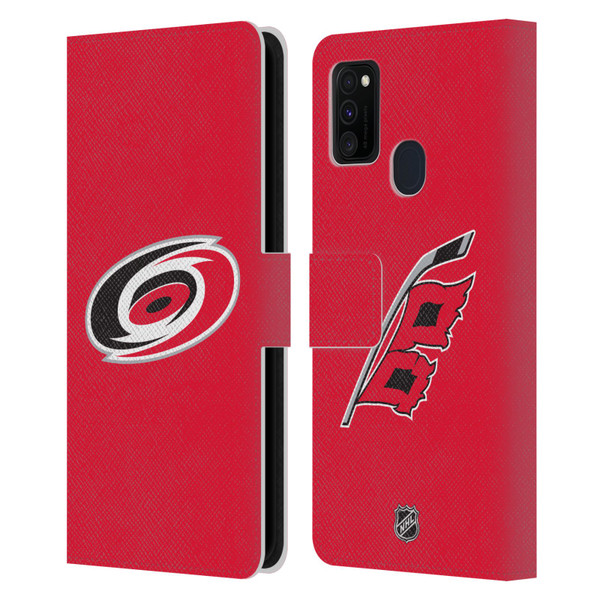 NHL Carolina Hurricanes Plain Leather Book Wallet Case Cover For Samsung Galaxy M30s (2019)/M21 (2020)