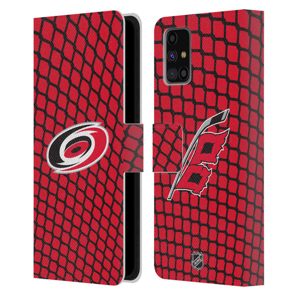 NHL Carolina Hurricanes Net Pattern Leather Book Wallet Case Cover For Samsung Galaxy M31s (2020)