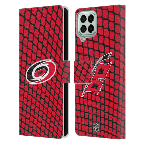 NHL Carolina Hurricanes Net Pattern Leather Book Wallet Case Cover For Samsung Galaxy M33 (2022)