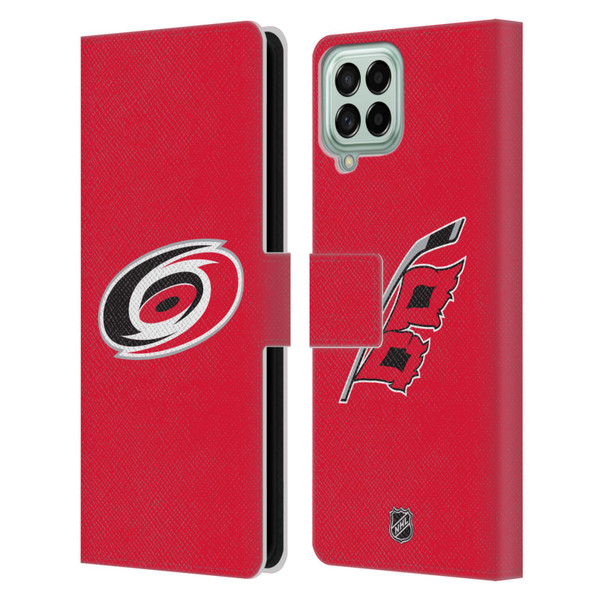 NHL Carolina Hurricanes Plain Leather Book Wallet Case Cover For Samsung Galaxy M33 (2022)