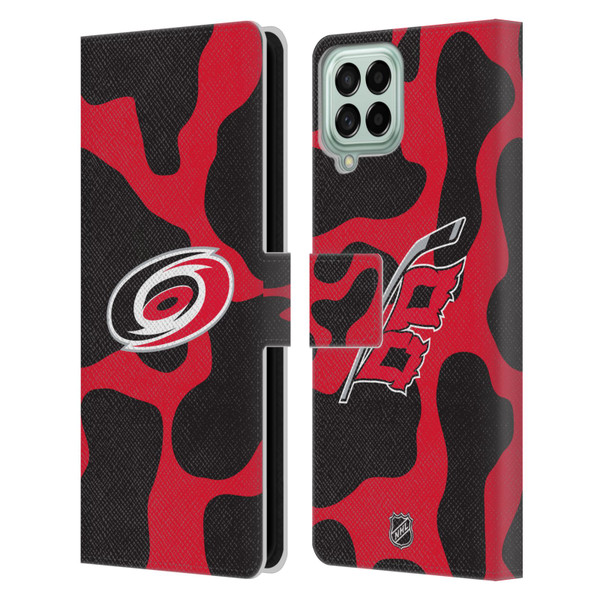 NHL Carolina Hurricanes Cow Pattern Leather Book Wallet Case Cover For Samsung Galaxy M53 (2022)