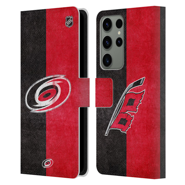 NHL Carolina Hurricanes Half Distressed Leather Book Wallet Case Cover For Samsung Galaxy S23 Ultra 5G