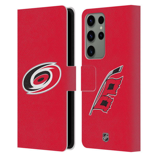 NHL Carolina Hurricanes Plain Leather Book Wallet Case Cover For Samsung Galaxy S23 Ultra 5G