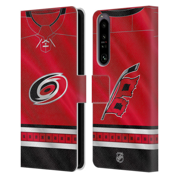 NHL Carolina Hurricanes Jersey Leather Book Wallet Case Cover For Sony Xperia 1 IV