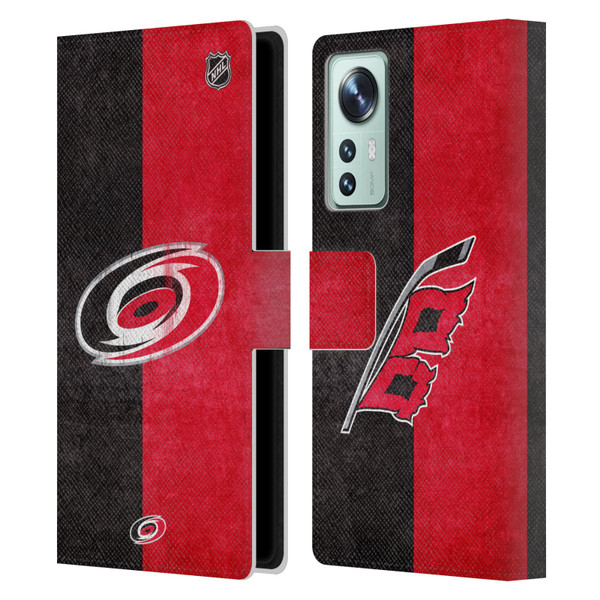 NHL Carolina Hurricanes Half Distressed Leather Book Wallet Case Cover For Xiaomi 12