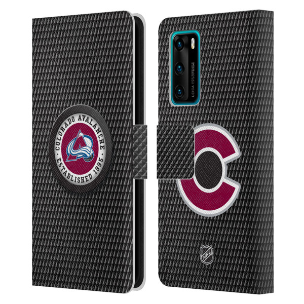 NHL Colorado Avalanche Puck Texture Leather Book Wallet Case Cover For Huawei P40 5G