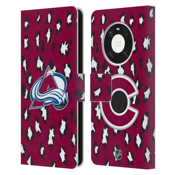 NHL Colorado Avalanche Leopard Patten Leather Book Wallet Case Cover For Huawei Mate 40 Pro 5G