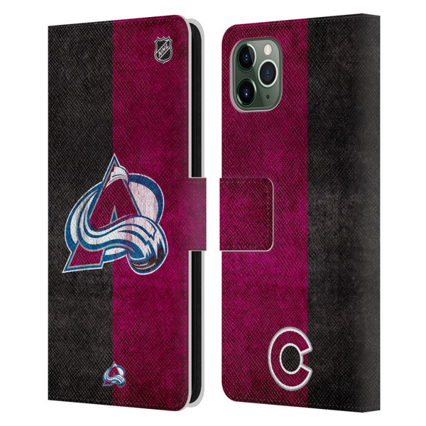 NHL Colorado Avalanche Half Distressed Leather Book Wallet Case Cover For Apple iPhone 11 Pro Max