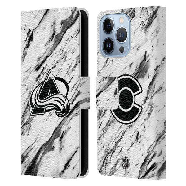 NHL Colorado Avalanche Marble Leather Book Wallet Case Cover For Apple iPhone 13 Pro
