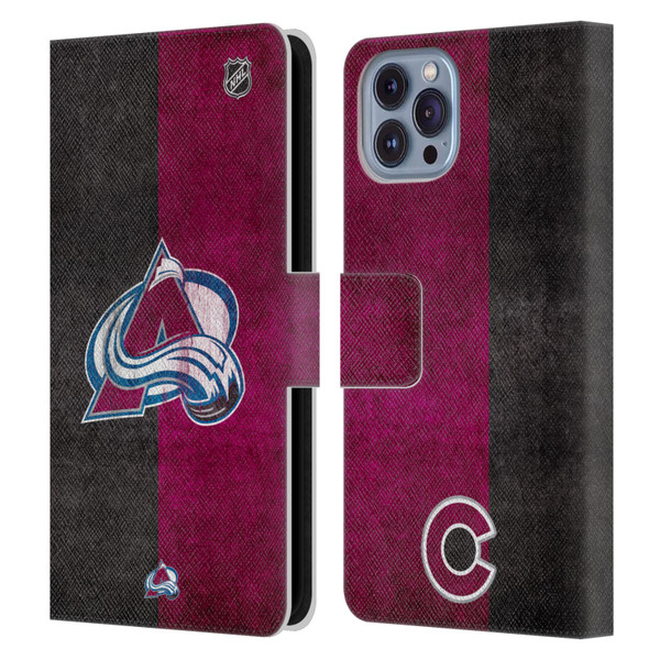 NHL Colorado Avalanche Half Distressed Leather Book Wallet Case Cover For Apple iPhone 14