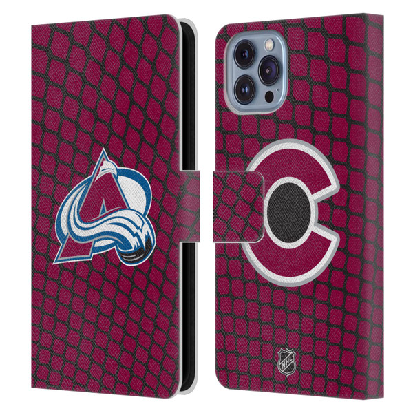 NHL Colorado Avalanche Net Pattern Leather Book Wallet Case Cover For Apple iPhone 14
