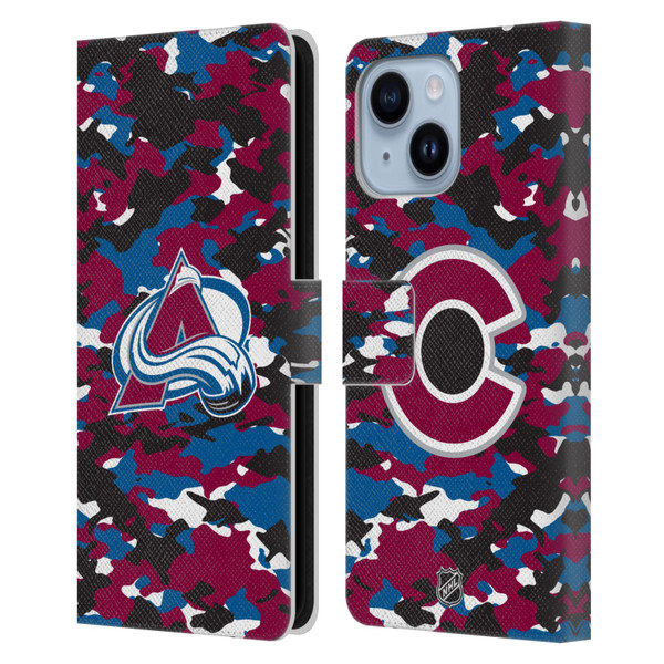 NHL Colorado Avalanche Camouflage Leather Book Wallet Case Cover For Apple iPhone 14 Plus