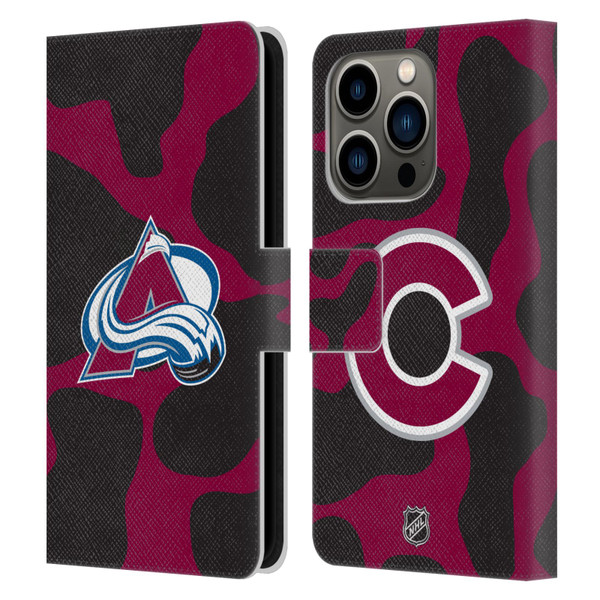 NHL Colorado Avalanche Cow Pattern Leather Book Wallet Case Cover For Apple iPhone 14 Pro