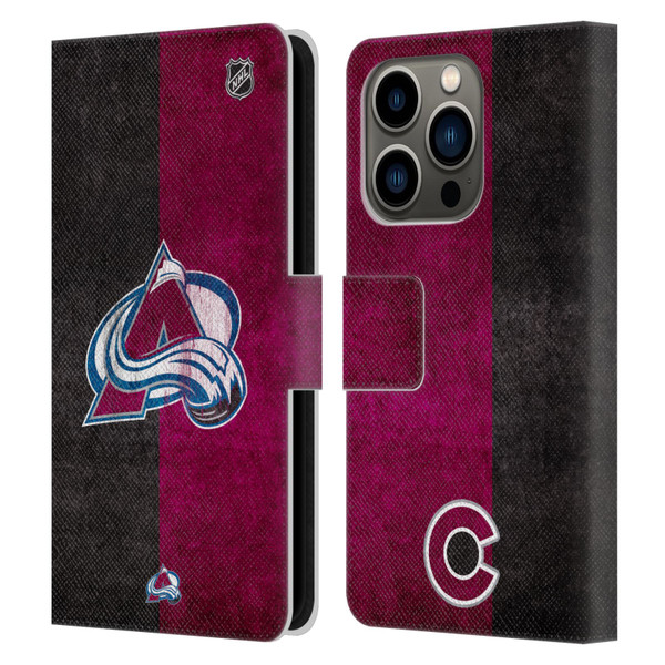 NHL Colorado Avalanche Half Distressed Leather Book Wallet Case Cover For Apple iPhone 14 Pro